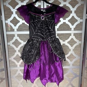 Kids Halloween Mystical Purple and Black Spider Web Dress Costume